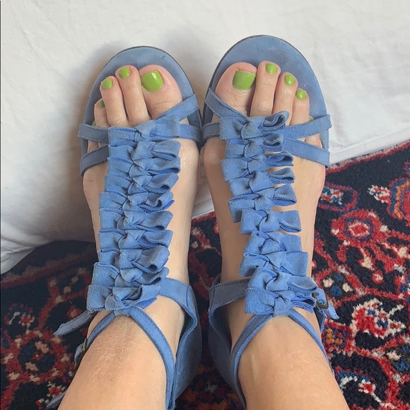 Chocolat Blu Shoes - Blue Suede Bow Sandals